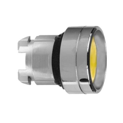Picture of Head for illuminated push button, Harmony XB4, metal, yellow recessed, 22mm, spring return, high guard, unmarked