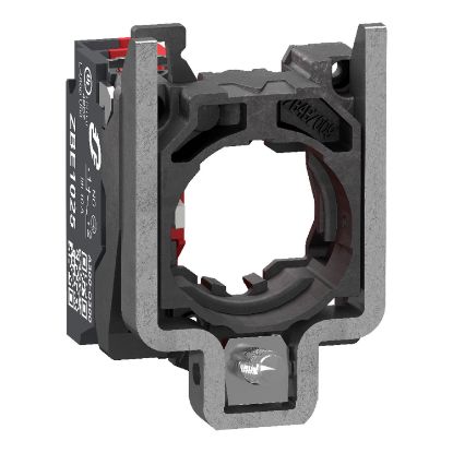 Picture of Complete body contact assembly, Harmony XB4, single contact, with fixing collar, metal, 1 NC, compact push in terminals