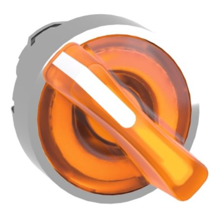 Picture of Head for illuminated selector switch, Harmony XB4, metal, orange handle, 22mm, universal LED, 2 positions, stay put