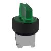 Picture of Head for illuminated selector switch, Harmony XB4, universal LED,  black metal, green handle, 22mm, 3 positions, stay put