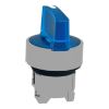 Picture of Head for illuminated selector switch, Harmony XB4, chromium metal, blue handle, 22mm, universal LED, 3 positions,