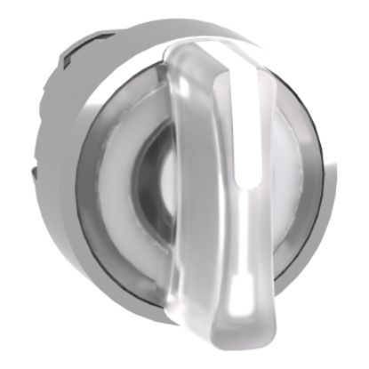 Picture of Head for illuminated selector switch, Harmony XB4, chromium metal, white handle, 22mm, universal LED, 3 positions,