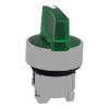 Picture of Head for illuminated selector switch, Harmony XB4, chromium metal, green handle, 22mm, universal LED, 3 positions, to center