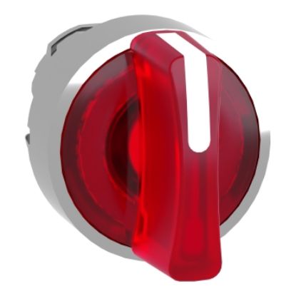 Picture of Head for illuminated selector switch, Harmony XB4, metal, red handle, 22mm, universal LED, 3 positions, left to center