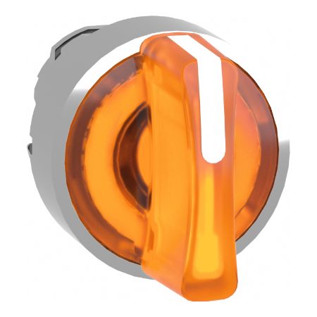 Picture of Head for illuminated selector switch, Harmony XB4, metal, orange handle, 22mm, universal LED, 3 positions, right to center