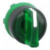 Picture of Head for illuminated selector switch, Harmony XB5, grey plastic, green handle, 22mm, universal LED, 3 positions, stay put