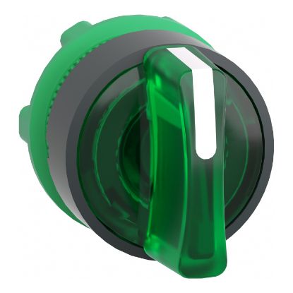 Picture of Head for illuminated selector switch, Harmony XB5, dark grey plastic, green handle, 22mm, universal LED, 3 positions, left to center
