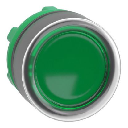 Picture of Head for illuminated push button, Harmony XB5, plastic, green flush, 22mm, universal LED, plain lens, clear boot
