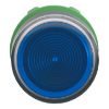 Picture of Head for illuminated push button, Harmony XB5, blue flush, 22mm, universal LED, spring return, grooved lens, unmarked