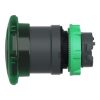 Picture of Head for illuminated push button, Harmony XB5, plastic, green mushroom 40mm, 22mm, latching turn to release, clear boot