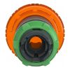 Picture of Head for illuminated push button, Harmony XB5, plastic, orange mushroom 40mm, 22mm, latching turn to release, clear boot