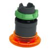 Picture of Head for illuminated push button, Harmony XB5, plastic, orange mushroom 40mm, 22mm, latching turn to release, clear boot