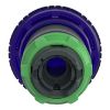 Picture of Head for illuminated push button, Harmony XB5, plastic, blue mushroom 40mm, 22mm, latching turn to release, clear boot