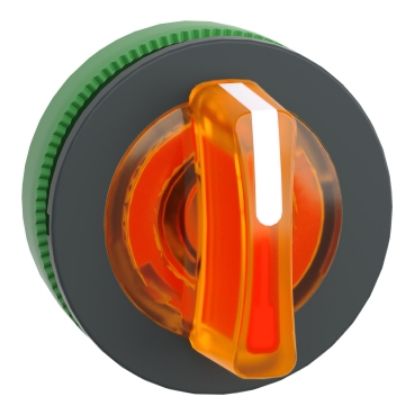 Picture of Head for illuminated selector switch, Harmony XB5, plastic, orange handle, flush mounted, universal LED, 3 positions
