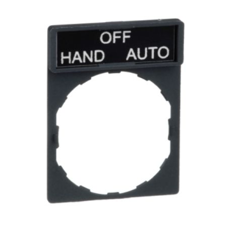 Picture of Legend holder, Harmony XB4, 30 x 40mm, plastic, 8 x 27mm legend, white marked HAND-OFF-AUTO
