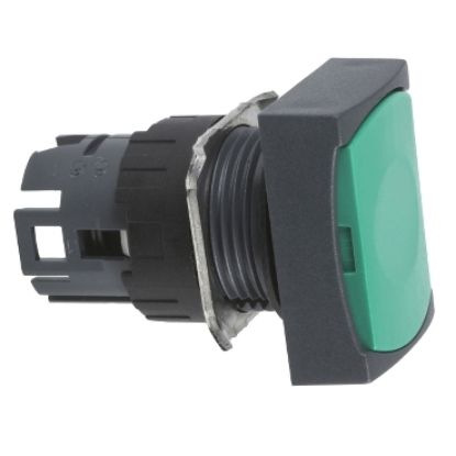Picture of Head for non illuminated push button, Harmony XB6, green rectangular flush, 16mm, integral LED, spring return, unmarked