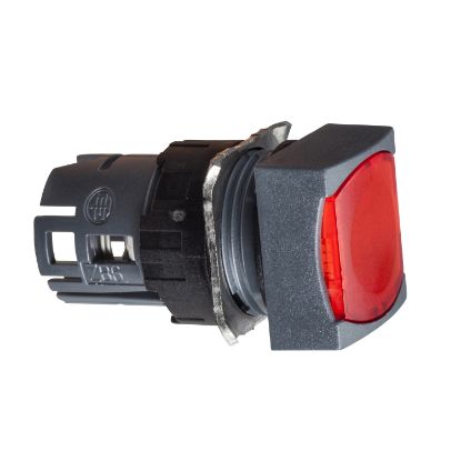 Picture of Head for illuminated push button, Harmony XB6, red square flush, 16mm, spring return, 12…24V, unmarked
