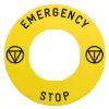 Picture of Legend holder 60mm for emergency stop, plastic, Harmony XB4, yellow, for padlocking, marked EMERGENCY STOP