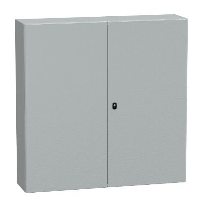 Picture of Wall mounted steel enclosure, PanelSeT S3D, double plain door, without mounting plate, 1200x1200x300mm, IP55, IK10