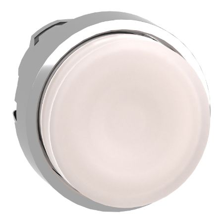 Picture of Harmony XB4, Head for illuminated push button, metal, white projecting, 22mm, universal LED, spring return, plain lens