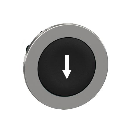 Picture of Flush mounted push button head, Harmony XB4, metal, black, 30mm, spring return, marked DOWN ARROW