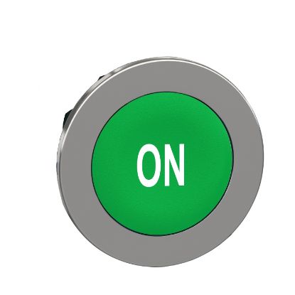 Picture of Head for non illuminated push button, Harmony XB4, flush mounted green flush caps pushbutton white marked "ON"