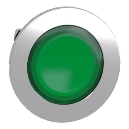 Picture of Head for illuminated push button, Harmony XB4, metal, green flush mounted, 30mm, universal LED, unmarked