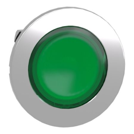 Picture of Head for illuminated push button, Harmony XB4, metal, green flush mounted, 30mm, universal LED, unmarked