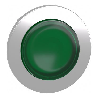 Picture of Head for illuminated push button, Harmony XB4, plastic, green projecting, 30mm, universal LED, spring return, plain lens