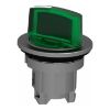 Picture of Head for illuminated selector switch, Harmony XB4, metal, green handle, flush mounted, 30mm, universal LED, 2 positions