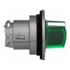 Picture of Head for illuminated selector switch, Harmony XB4, metal, green handle, flush mounted, 30mm, universal LED, 2 positions
