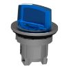Picture of Head for illuminated selector switch, Harmony XB4, metal, blue handle, 30mm, universal LED, 2 positions, spring return