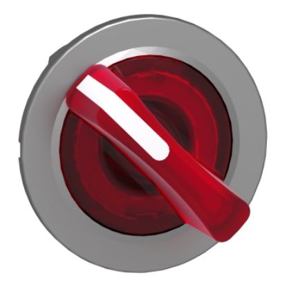 Picture of Head for illuminated selector switch, Harmony XB4, metal, red handle, 30mm, universal LED, 2 positions, spring return