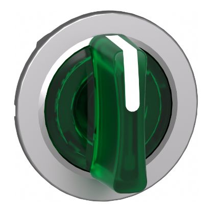 Picture of Head for illuminated selector switch, Harmony XB4, metal, green handle, 30mm, universal LED, 3 positions, right to center