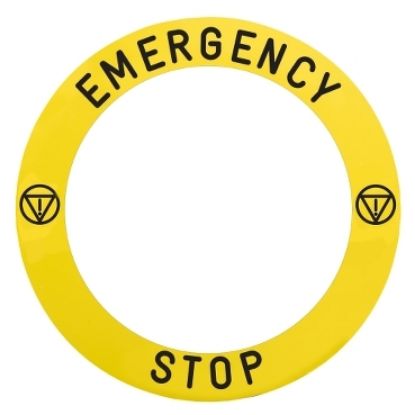 Picture of Marked legend, Harmony XB4, Harmony XB5, plate Ø 90 specific for ill. e.stop text EMERGENCY STOP with logo