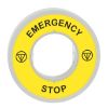 Picture of Illuminated marked legend ring, Harmony XB5, 60mm, plastic, yellow, white or red integral LED, marked EMERGENCY STOP, 24V AC DC