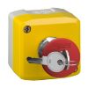 Picture of Harmony XALD XALK, Control station, plastic, yellow lid, 1 red mushroom push button 40mm, key release, 1NC