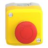 Picture of Control station, Harmony XALD, XALK, plastic, yellow, 1 red mushroom head push button 40mm, emergency stop turn to release, 1NO + 1 NC, unmarked