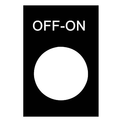 Picture of Marked legend, Harmony XAC, nameplate, 30 x 40mm, plastic, black, 22mm push button, white marked OFF-ON