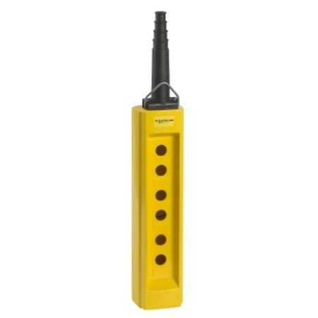 Picture of Empty pendant control station, Harmony XAC, plastic, yellow, 6 cut outs, for cable 10...22mm