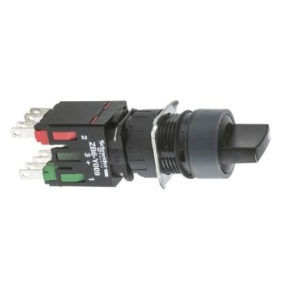 Picture of Selector switch, Harmony XB6, black round, 16mm, 3 positions, stay put, 1NO + 1NC