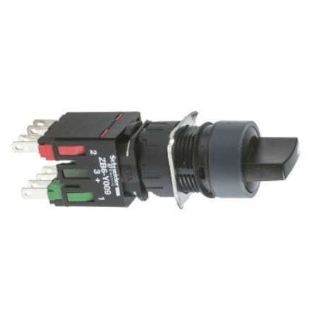 Picture of Selector switch, Harmony XB6, black round, 16mm, 3 positions, stay put, 1NO + 1NC