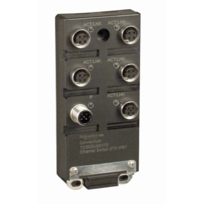 Picture of switch, Modicon Networking, unmanaged switch, 5 ports for copper M12, IP67