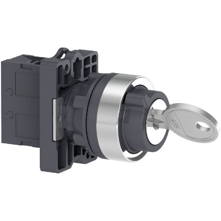 Picture of Complete selector switch, Easy Harmony XA2, plastic, black, 22mm, key 455, 2 positions, stay put, 1NO