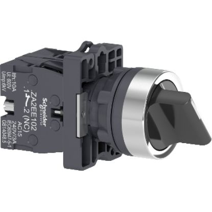 Picture of Complete selector switch, Easy Harmony XA2, plastic, black, 22mm, 2 positions, stay put, 1NO + 1NC