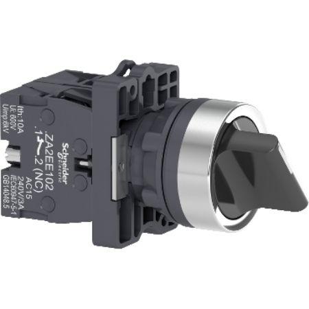 Picture of Complete selector switch, Easy Harmony XA2, plastic, black, 22mm, 2 positions, stay put, 1NO + 1NC