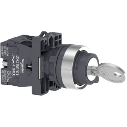Picture of Complete selector switch, Easy Harmony XA2, plastic, black, 22mm, key 455, 2 positions, stay put, 2NO