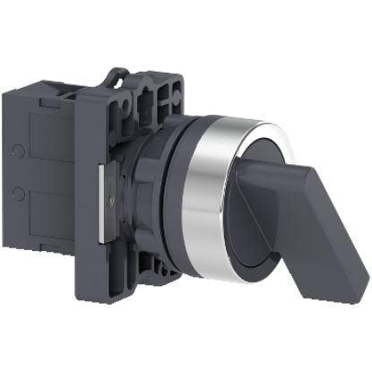 Picture of Complete selector switch, Easy Harmony XA2, plastic, black, 22mm, long handle, 2 positions, stay put, 1NO