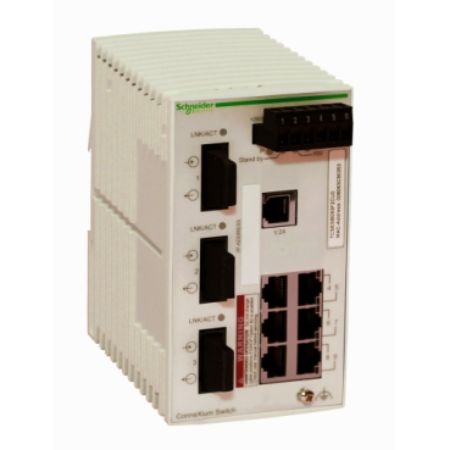 Picture of switch, Modicon Networking, basic managed switch, 6 ports for copper, 3 ports for fiber optic multimode