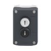 Picture of Control station, Harmony XALD, XALK, plastic, dark grey lid, 2 flush push buttons 22mm, marked UP ARROW DOWN ARROW, 2NO
